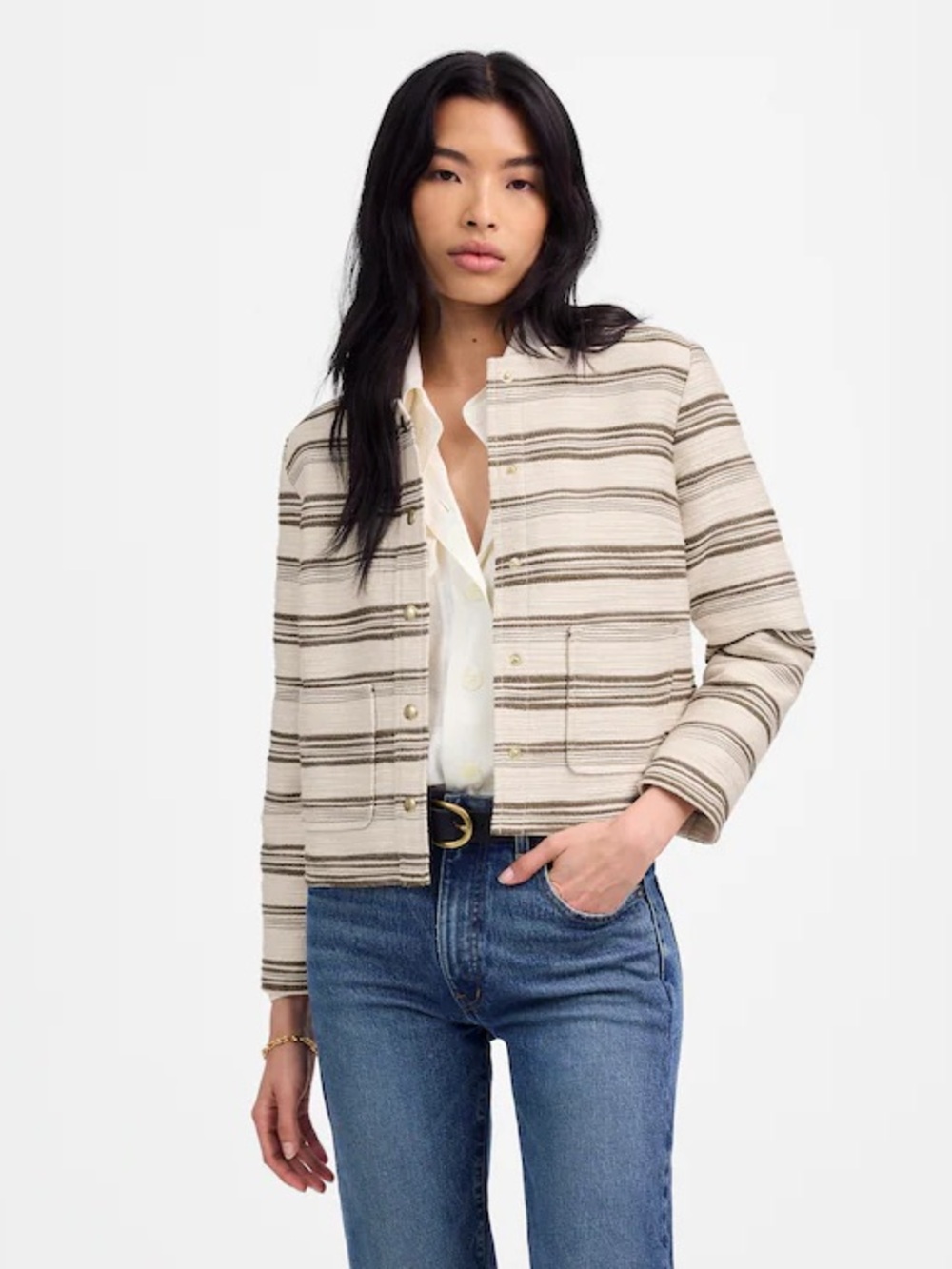 🆕 Madewell Button-Front Jacket in Striped Tweed